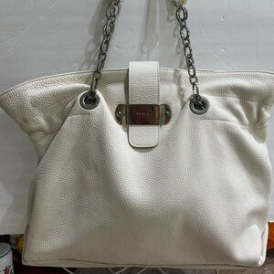 Furla White Leather Chain-Handle Satchel